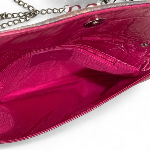 Italian Leather Floral Clutch Dark Pink‎ Evening Bag - Picture 16 of 16